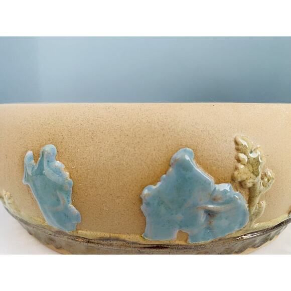 Arnel’s Signed Blue Teal Green Tan Lidded Ceramic Dish Trinket Box Home Decor - Picture 11 of 14